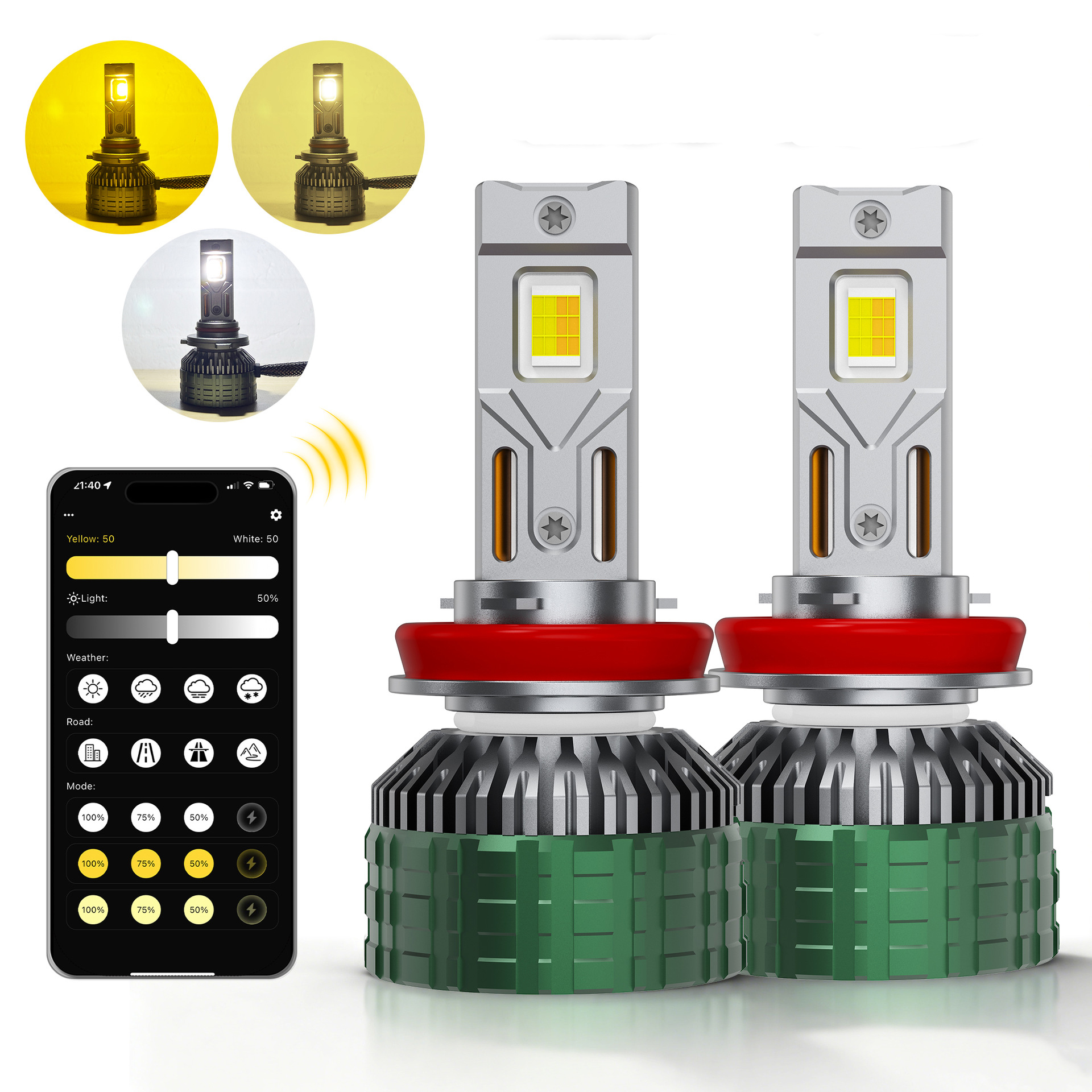 Super Bright 85W LED Headlight Bulb Three 3000K/4300K/6000K Colors APP Smart Control No Dazzling Oncoming Cars - Image 2
