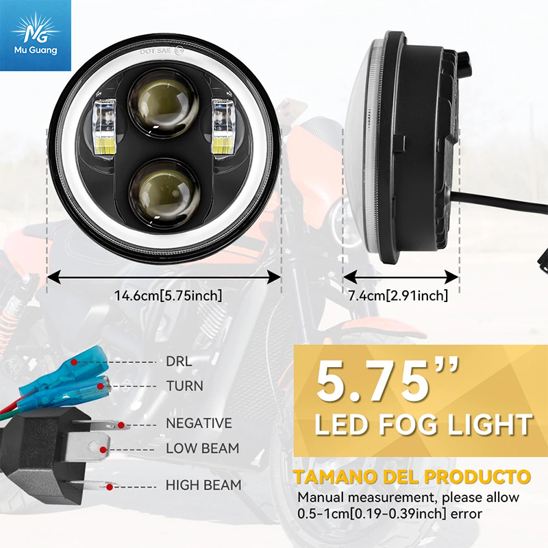 5.75-inch Round LED Headlight (60W, 4-LED) with Angel Eyes – Compatible with Harley-Davidson, Jeep Wrangler, Off-road Vehicles, and Motorcycles - Image 2