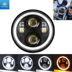 5.75-inch Round LED Headlight (60W, 4-LED) with Angel Eyes – Compatible with Harley-Davidson, Jeep Wrangler, Off-road Vehicles, and Motorcycles
