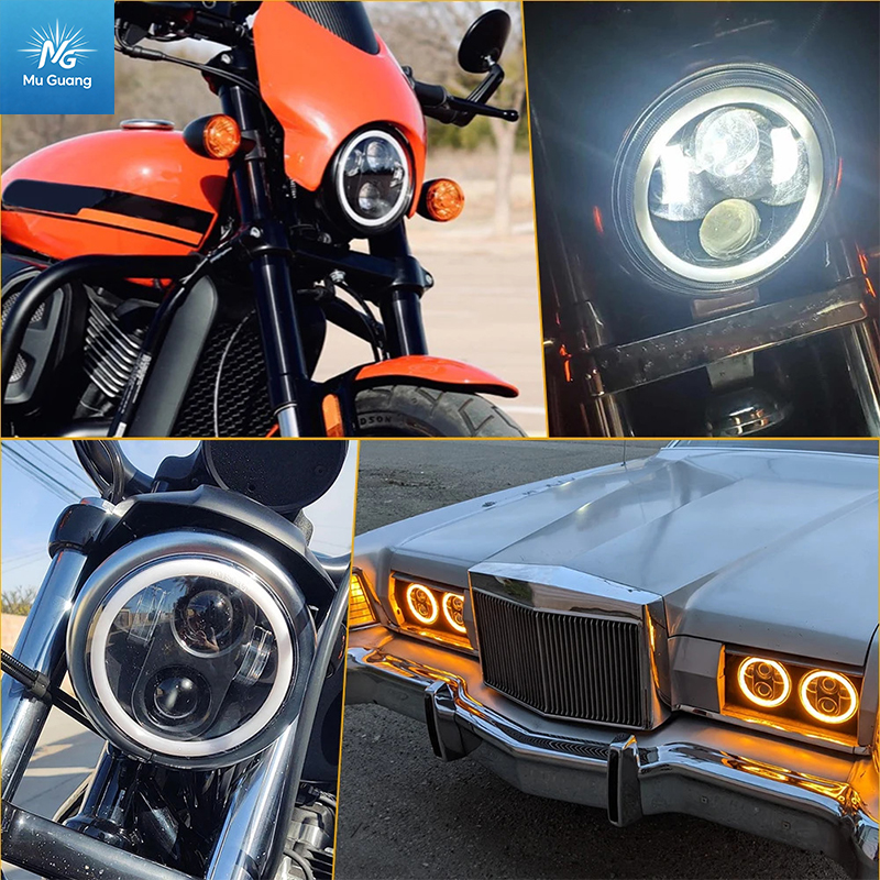 5.75-inch Round LED Headlight (60W, 4-LED) with Angel Eyes – Compatible with Harley-Davidson, Jeep Wrangler, Off-road Vehicles, and Motorcycles - Image 4