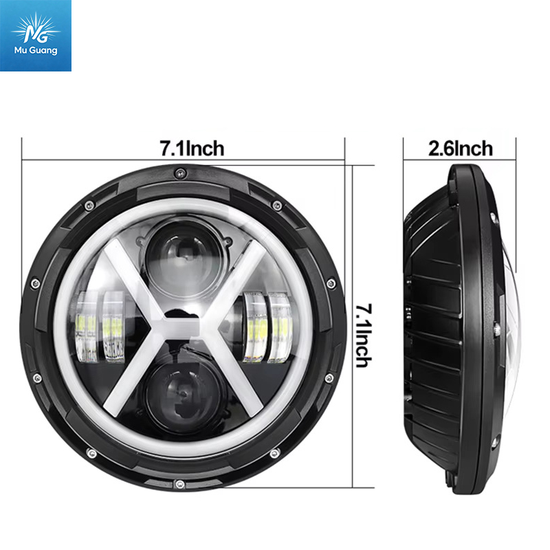 7-inch LED Motorcycle Headlight for Harley/Jeep Wrangler – X-Style V-Shape Design (White/Yellow Light with DRL) – Factory Direct Sale - Image 5