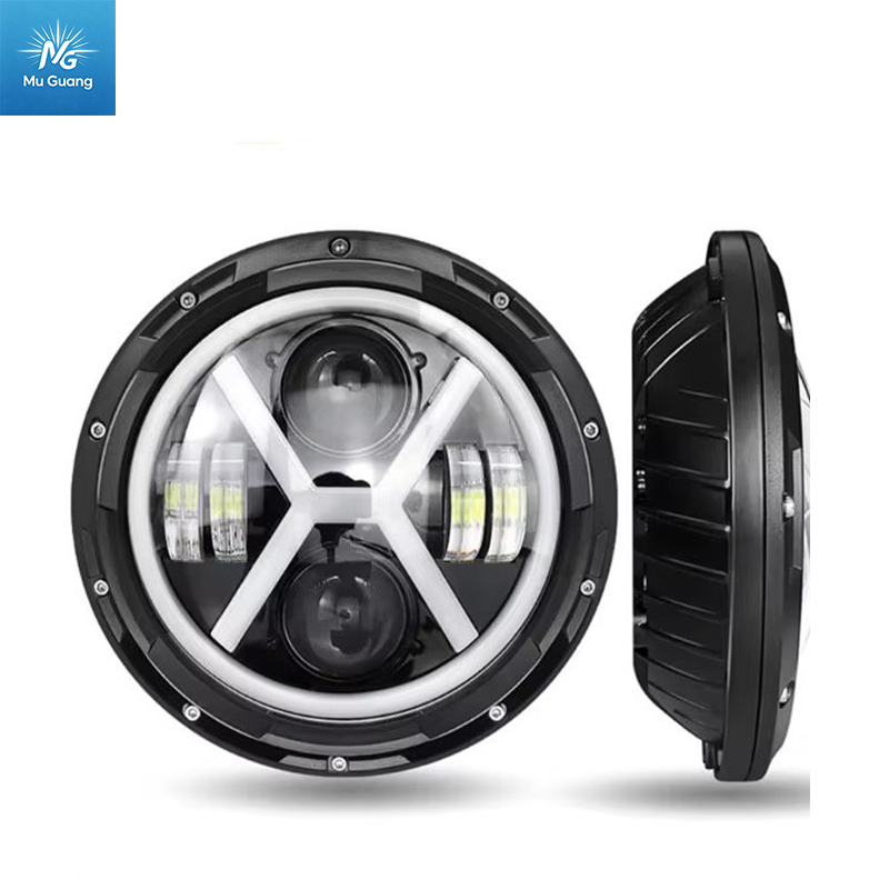 7-inch LED Motorcycle Headlight for Harley/Jeep Wrangler – X-Style V-Shape Design (White/Yellow Light with DRL) – Factory Direct Sale - Image 3