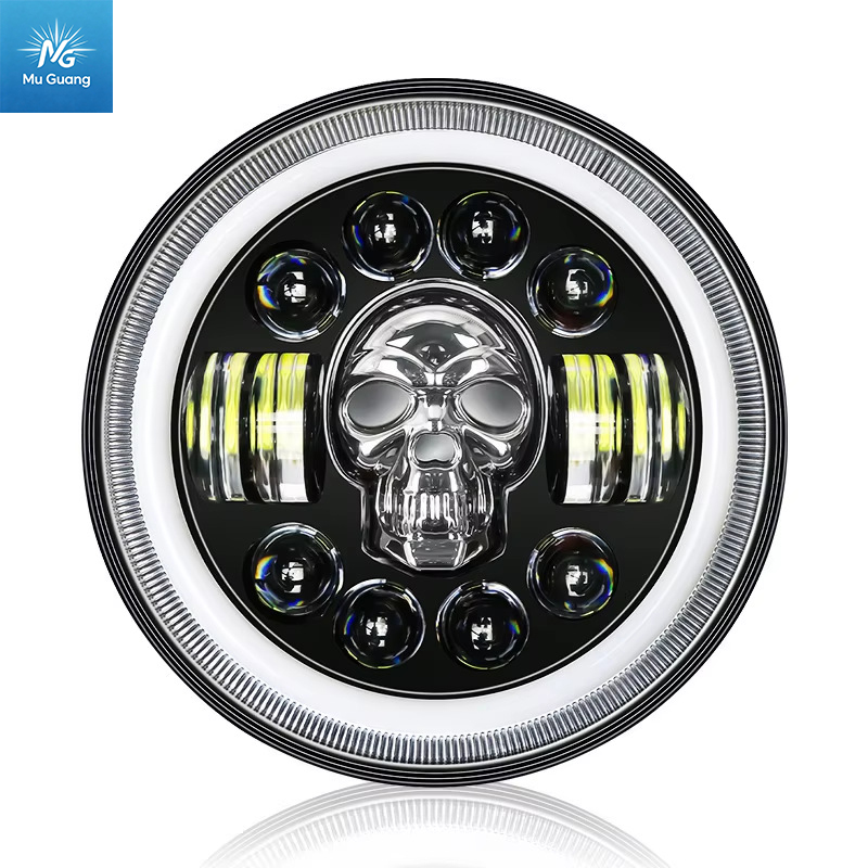 7-Inch Skull-Design LED Headlight for Jeep Wrangler – Ultra-Bright, Waterproof – Suitable for Off-Road Vehicles, Motorcycles, and Automotive Retrofitting - Image 3