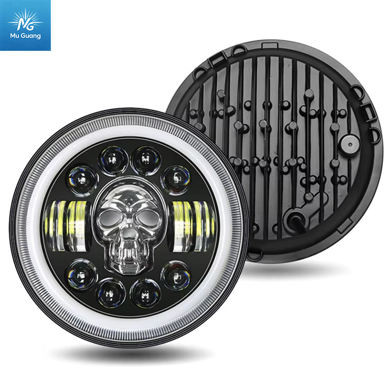 7-Inch Skull-Design LED Headlight for Jeep Wrangler – Ultra-Bright, Waterproof – Suitable for Off-Road Vehicles, Motorcycles, and Automotive Retrofitting - Image 4