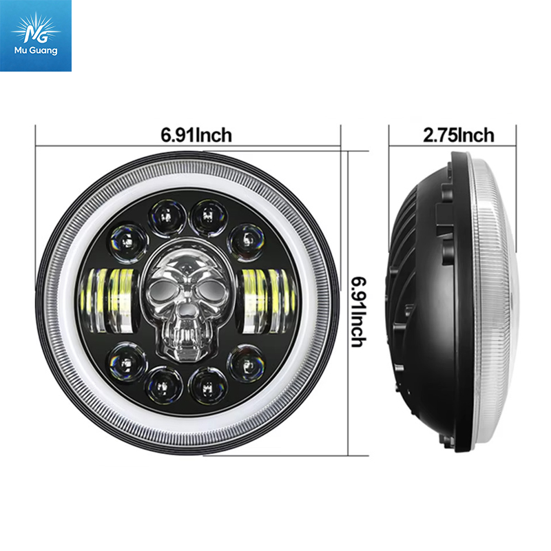 7-Inch Skull-Design LED Headlight for Jeep Wrangler – Ultra-Bright, Waterproof – Suitable for Off-Road Vehicles, Motorcycles, and Automotive Retrofitting - Image 5