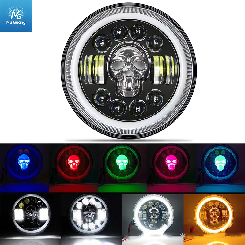 7-Inch Skull-Design LED Headlight for Jeep Wrangler – Ultra-Bright, Waterproof – Suitable for Off-Road Vehicles, Motorcycles, and Automotive Retrofitting