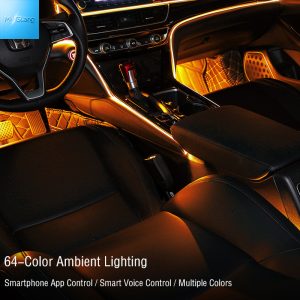 RGB Bluetooth APP Control Car Fiber Optic Ambient Light Kit, Music Rhythm Sync 12V Flexible Fiber Optic Atmosphere Lamp, Cigarette Lighter Powered for Car Interior Dashboard Door Decoration