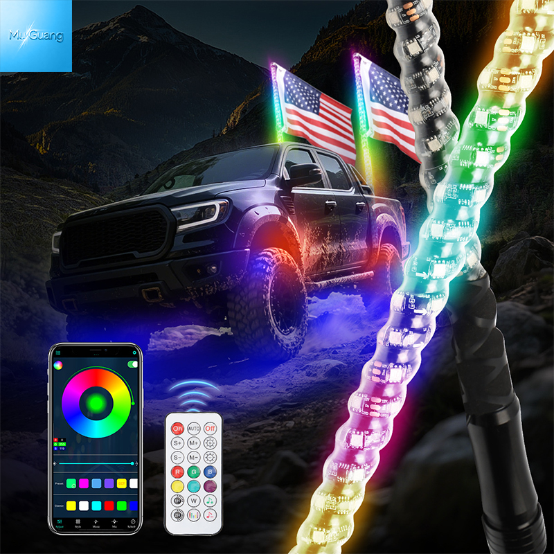 RGB LED Whip Light Spiral Dream Color Antenna Flag Lights with APP & Remote Control for UTV ATV RZR Off‑Road Truck - Image 9