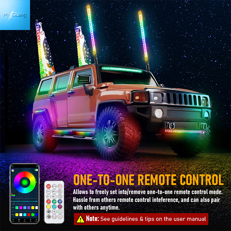 RGB LED Whip Light Spiral Dream Color Antenna Flag Lights with APP & Remote Control for UTV ATV RZR Off‑Road Truck - Image 11