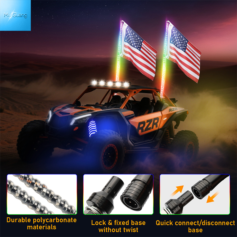 RGB LED Whip Light Spiral Dream Color Antenna Flag Lights with APP & Remote Control for UTV ATV RZR Off‑Road Truck - Image 8