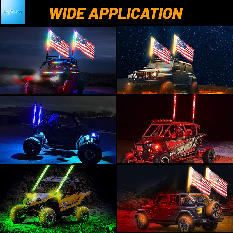 RGB LED Whip Light Spiral Dream Color Antenna Flag Lights with APP & Remote Control for UTV ATV RZR Off‑Road Truck - Image 7