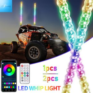 RGB LED Whip Light Spiral Dream Color Antenna Flag Lights with APP & Remote Control for UTV ATV RZR Off‑Road Truck