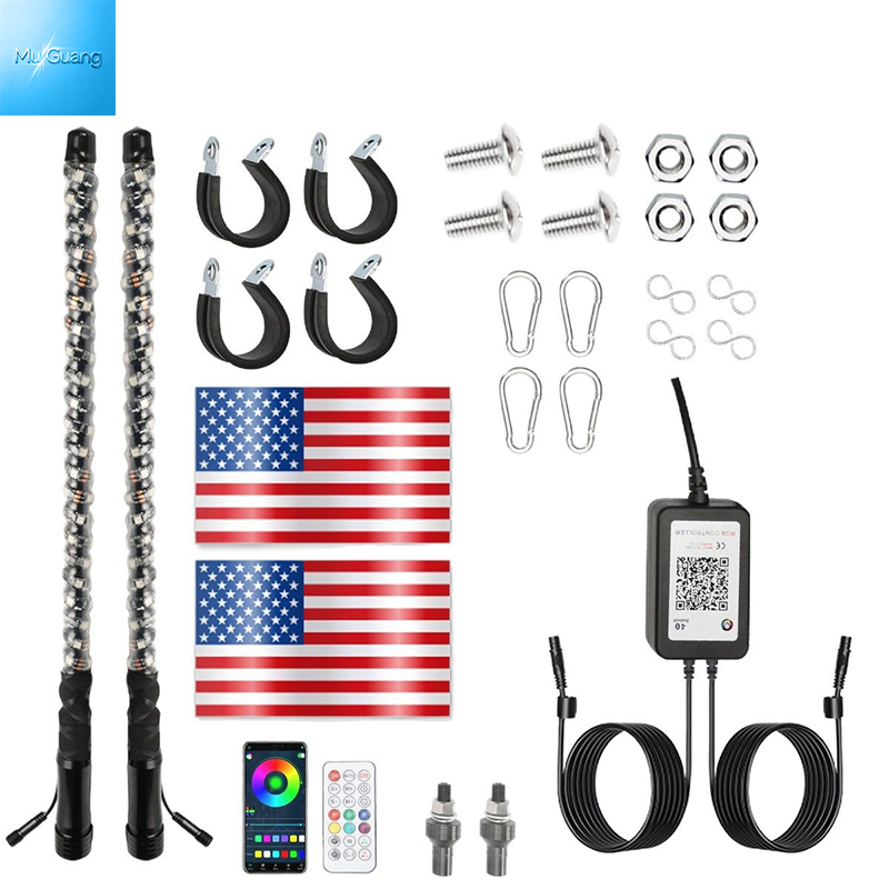 RGB LED Whip Light Spiral Dream Color Antenna Flag Lights with APP & Remote Control for UTV ATV RZR Off‑Road Truck - Image 6