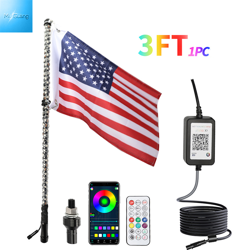 RGB LED Whip Light Spiral Dream Color Antenna Flag Lights with APP & Remote Control for UTV ATV RZR Off‑Road Truck - Image 4