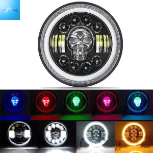 7Inch Skull-Design LED Headlight for Jeep Wrangler Ultra-Bright Waterproof RGB demon eye headlight Suitable for Off-Road Vehicles Motorcycles and Automotive Retrofitting